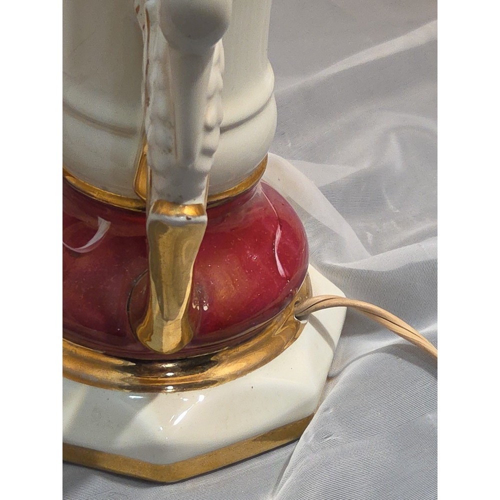 Victorian Style Lamp Worrall Roses Swans Gilded Ceramic 1940s Signed  Wescal Wrk - Picture 9 of 13